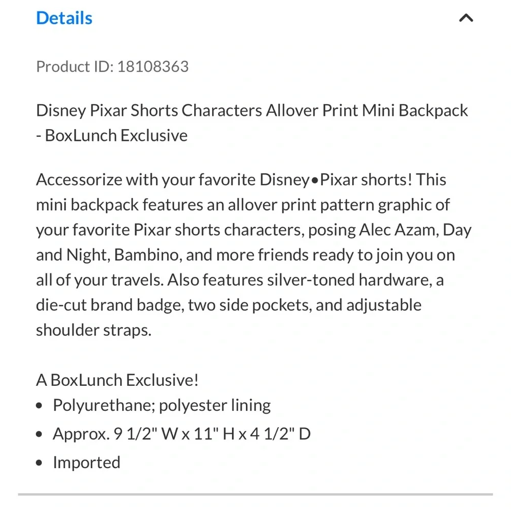 Disney Pixar Shorts Characters Allover Print Mini Backpack Vegan Leather NWOT